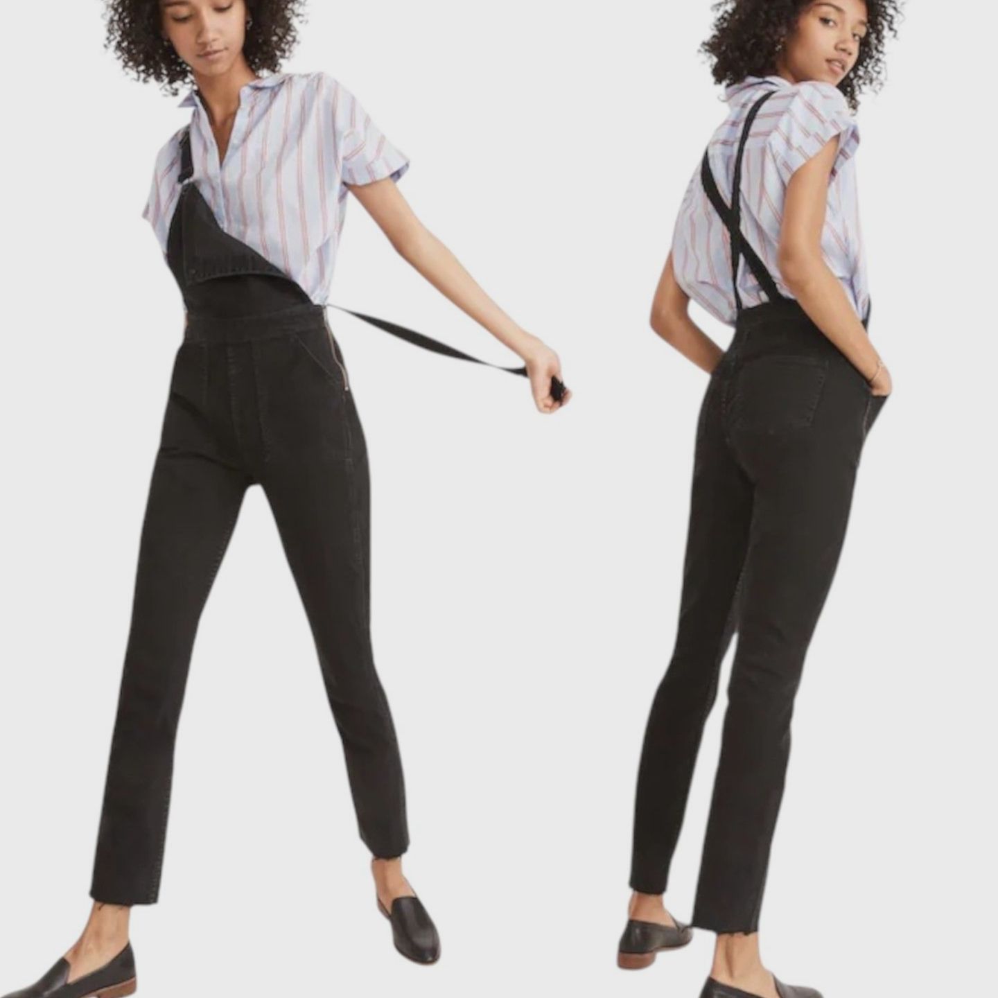 Madewell Skinny Overalls J7955 Lunar Wash Black Denim Size Small